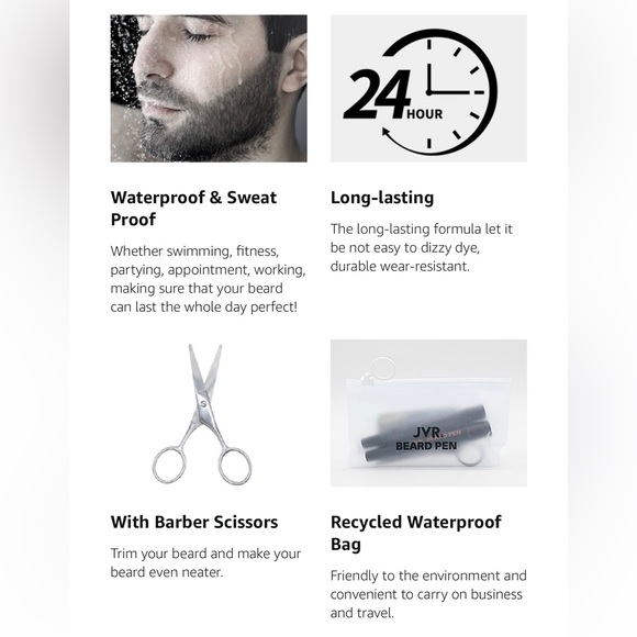 Barber Styling Pens Natural Finish Dark Gray & Black Waterproof w/Beard Scissor - Picture 4 of 12